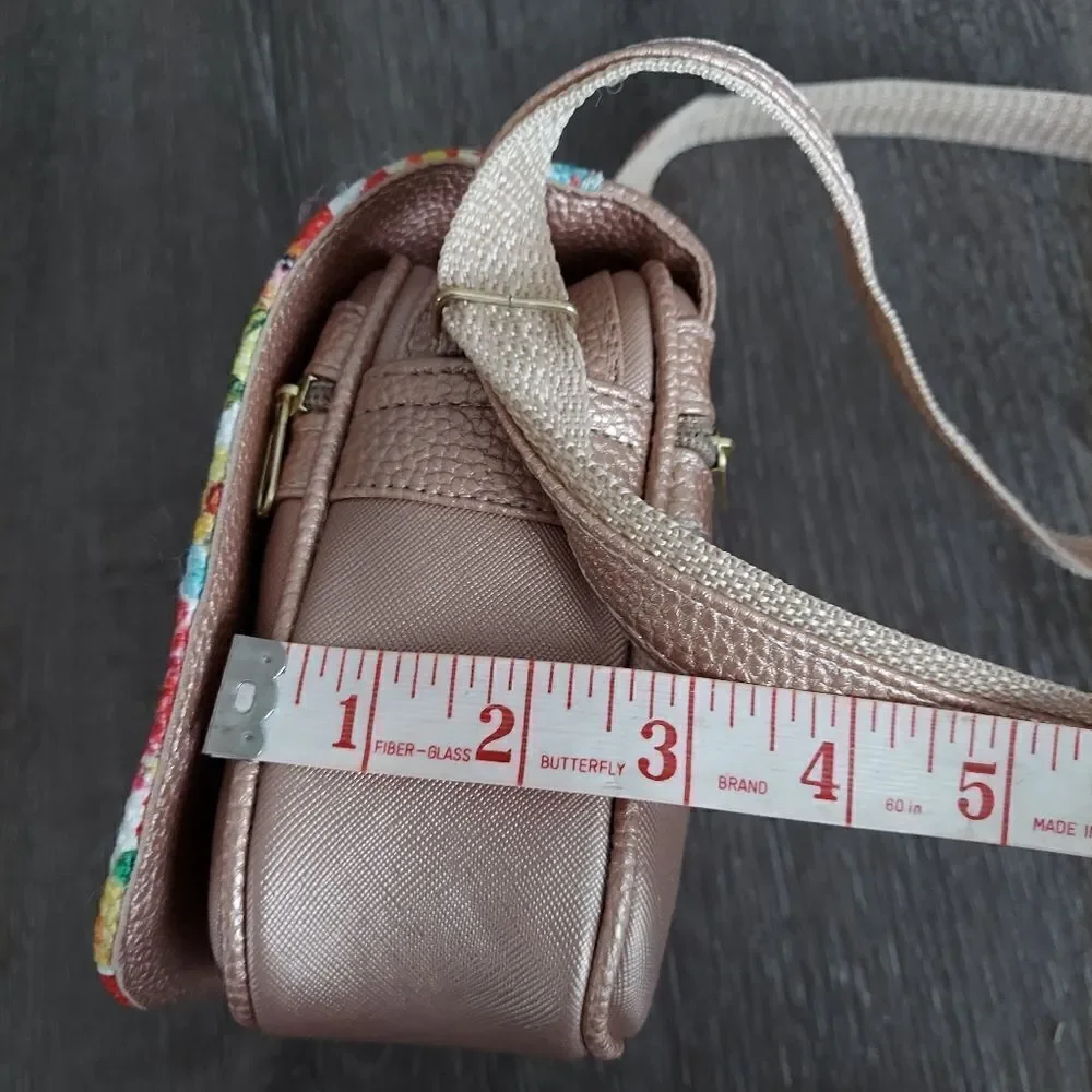 Frida Kahlo Handmade in Mexico Rose Gold Crossbody Floral Bag